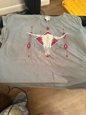 Women's Grey Graphic Skull Aztec Tee